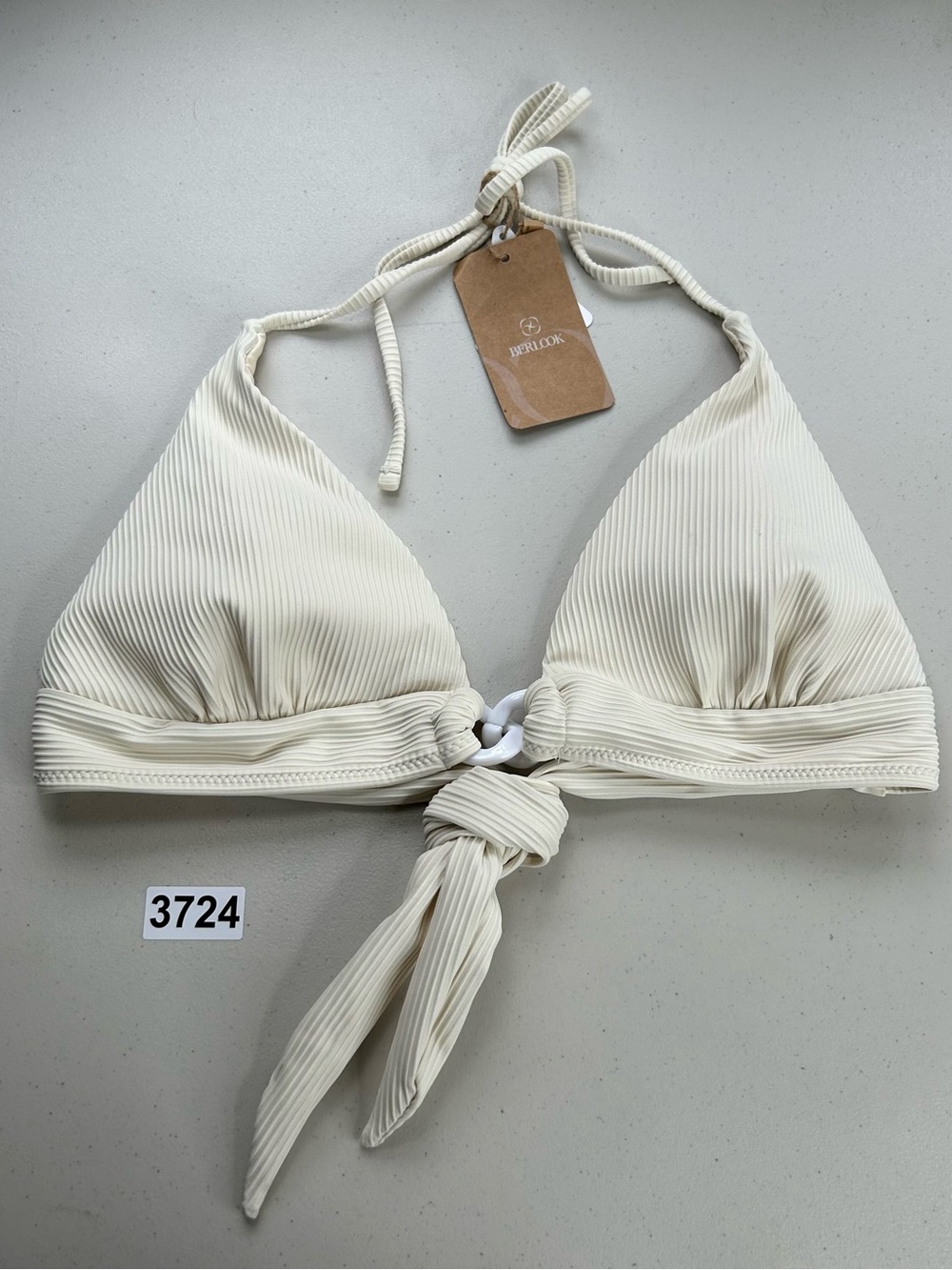 Berlook Bikini Top Buckle Off White Ribbed XL New